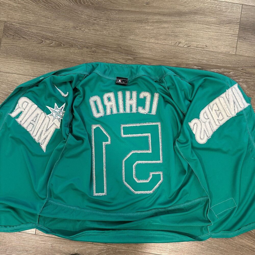 Nike Seattle Mariners Ichiro Suzuki Jersey Mens 44 Teal Excellent Stitched MLB - Picture 9 of 11
